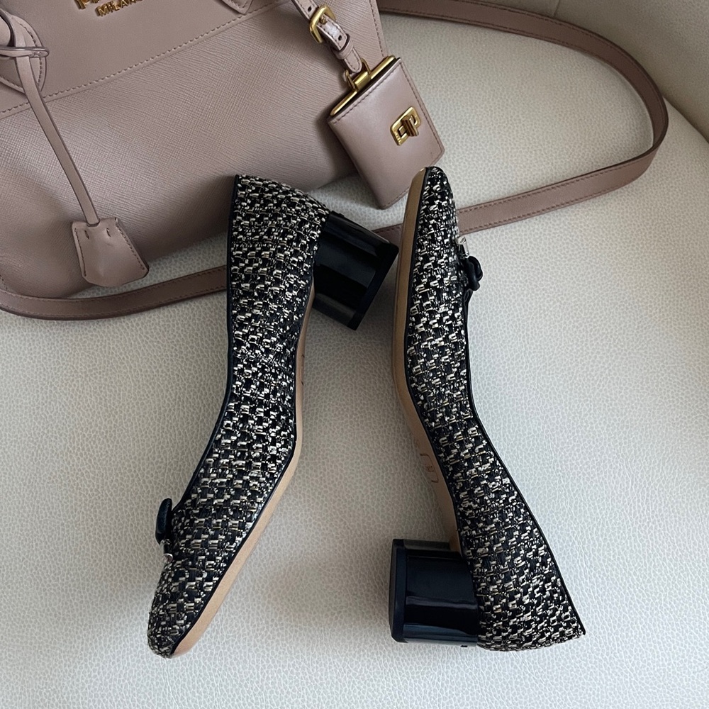 Franco Sarto Natalia Pump Black and Gold Tweed Shoes - Picture 5 of 11